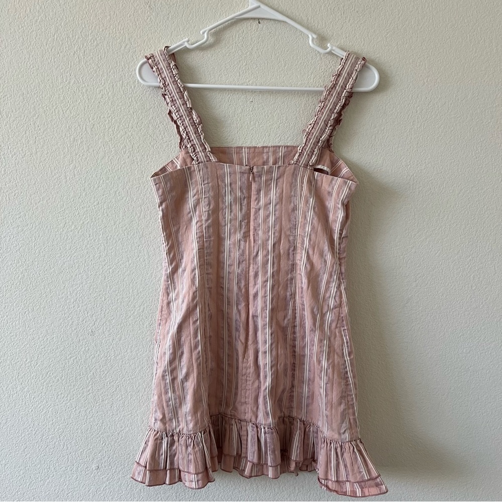 ALEXIS The Brandy Striped Linen Blend Ruffle Mini Dress Rose Pink Small - Picture 9 of 16